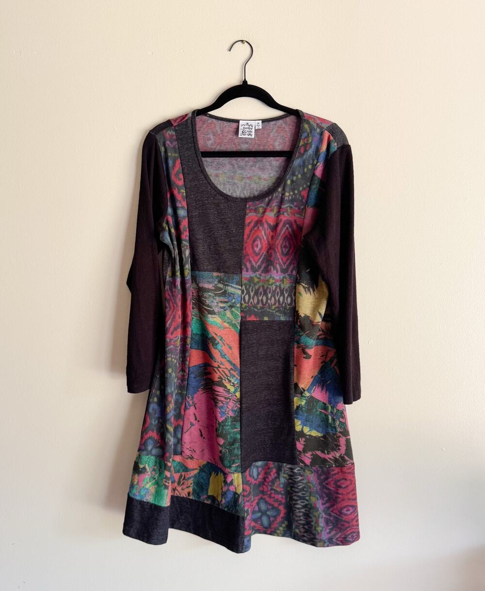 Parsley & Sage Black + Pink Abstract Art to Wear Artsy Lagenlook Dress - Medium